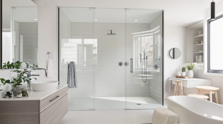 mur verre salle de bain