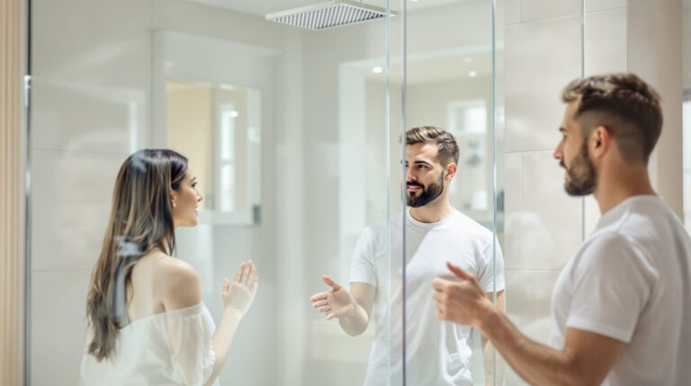 mur verre salle de bain