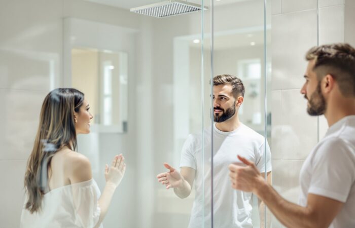 mur verre salle de bain