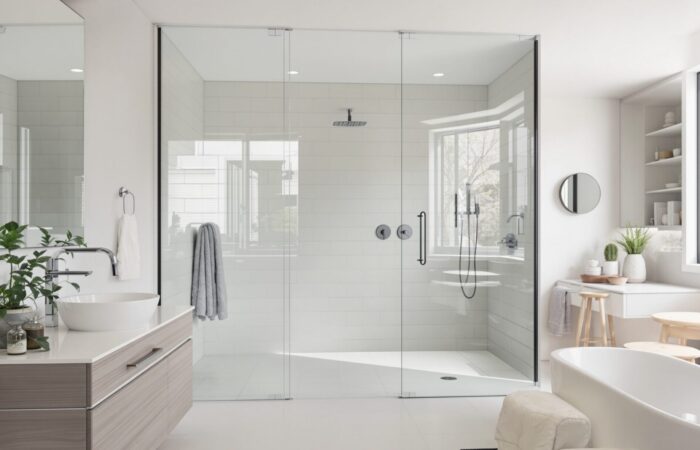 mur verre salle de bain